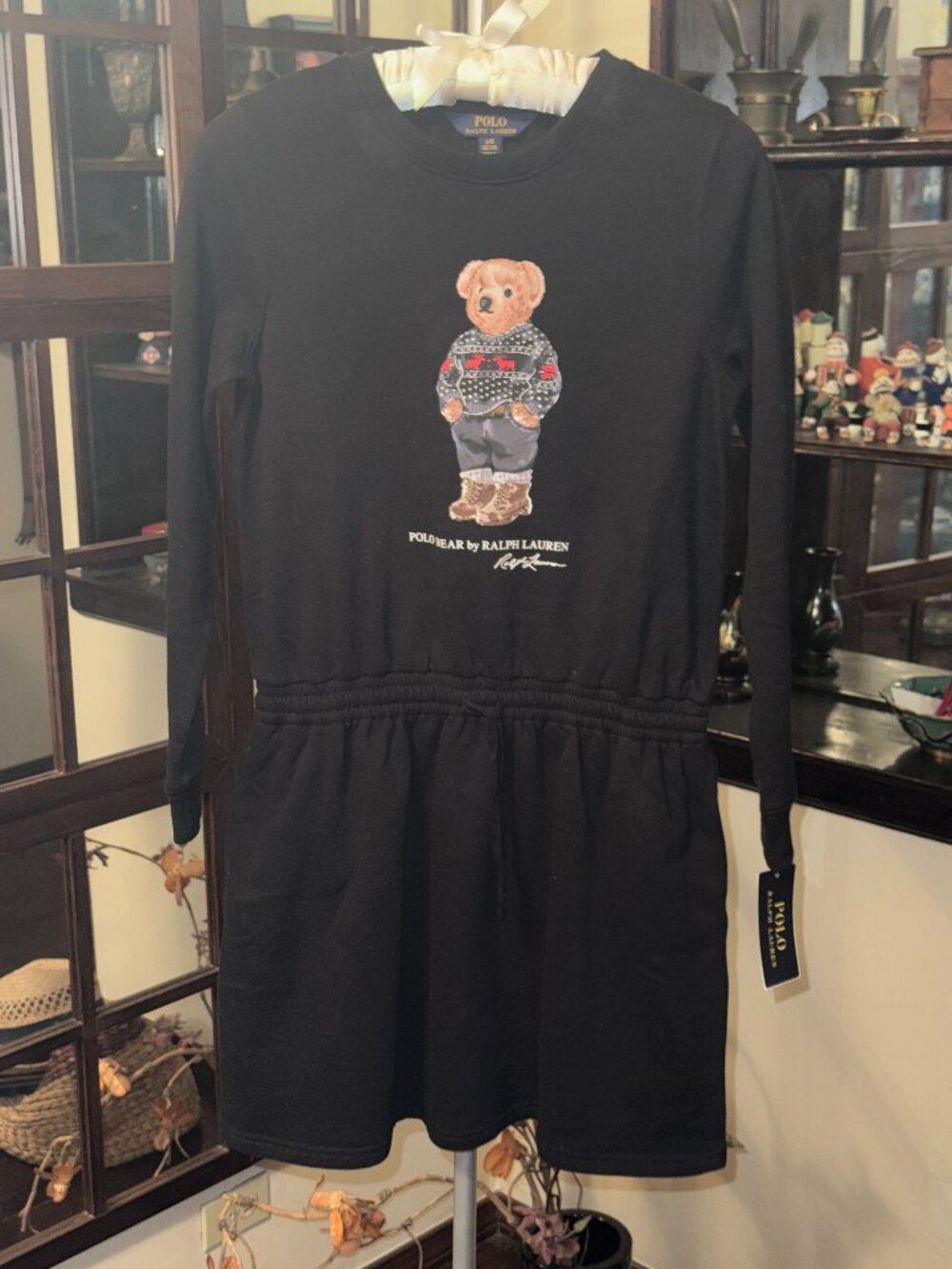 Polo Ralph Lauren Girls Black Bear Graphic Sweatshirt/Dress Size L(12-14) NEW